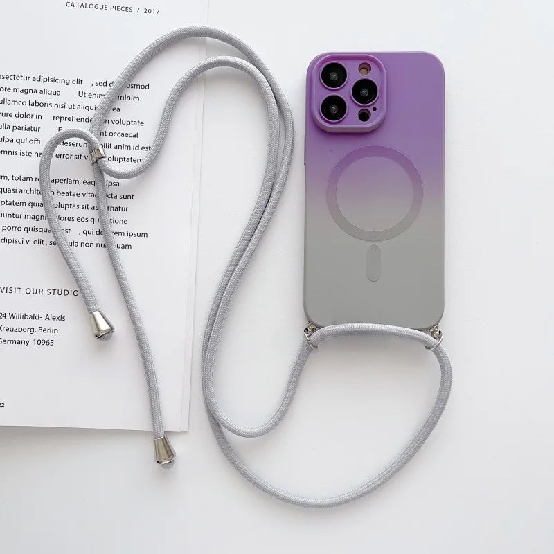 Gradient Color Crossbody Lanyard Camera Protector Magnetic Case For iPhone