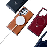 Wireless Charging Magnetic Holder Leather Phone Case for Samsung