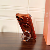 Walnut Wood Frameless Magnetic Case with Metal Rotating Stand for iPhone