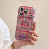 Sweet Color Block Plaid Rotatable Kickstand Case for iPhone