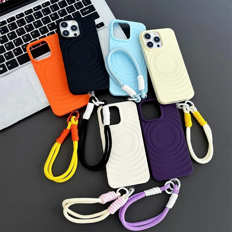Water Ripple Silicone With Lanyard Magnetic Case For iPhone
