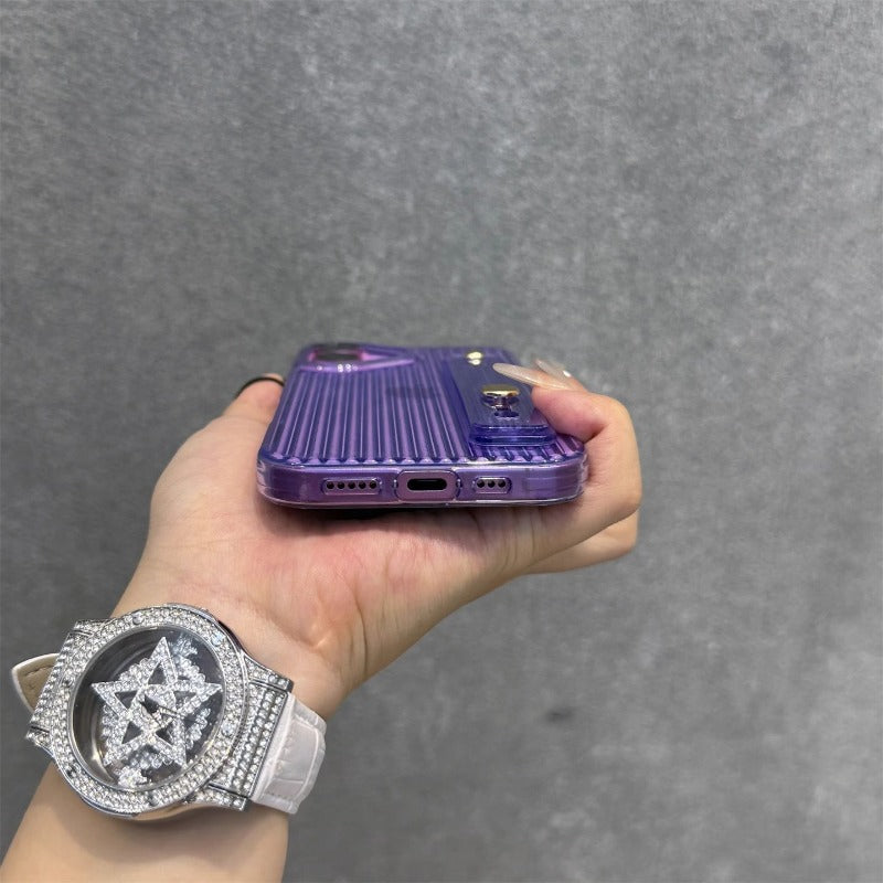 Transparent Stripe Ring Lanyard Wristband Bracket Case for iPhone