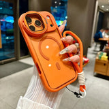 Fold Glass Lens Stand Magnetic Wrist Strap Clear Case for iPhone