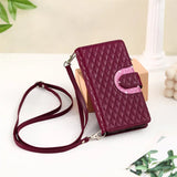 Glitter Plaid Leather Case with Card Slots and Lanyard for iPhone