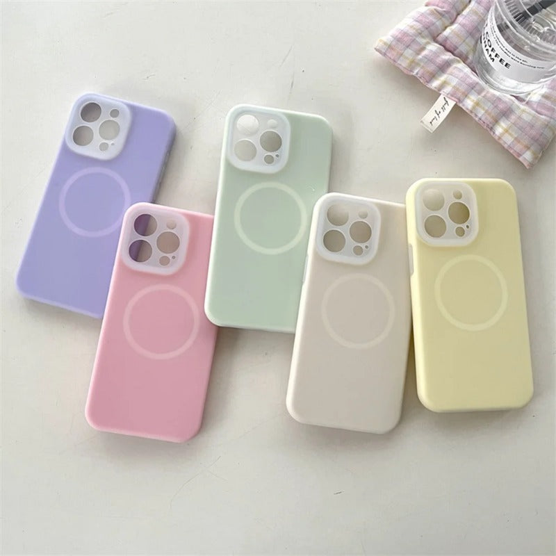 Solid Color Jelly Magnetic Liquid Silicone Phone Case For iPhone