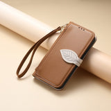 Leaf-Designed Leather Flip Cover Card Slot Lanyard Shockproof Case For Samsung