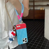 Color Plaid Splicing With Lanyard Phone Case for iPhone