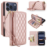 Fashion Rhombus Leather Multi-Function Wallet Case for iPhone