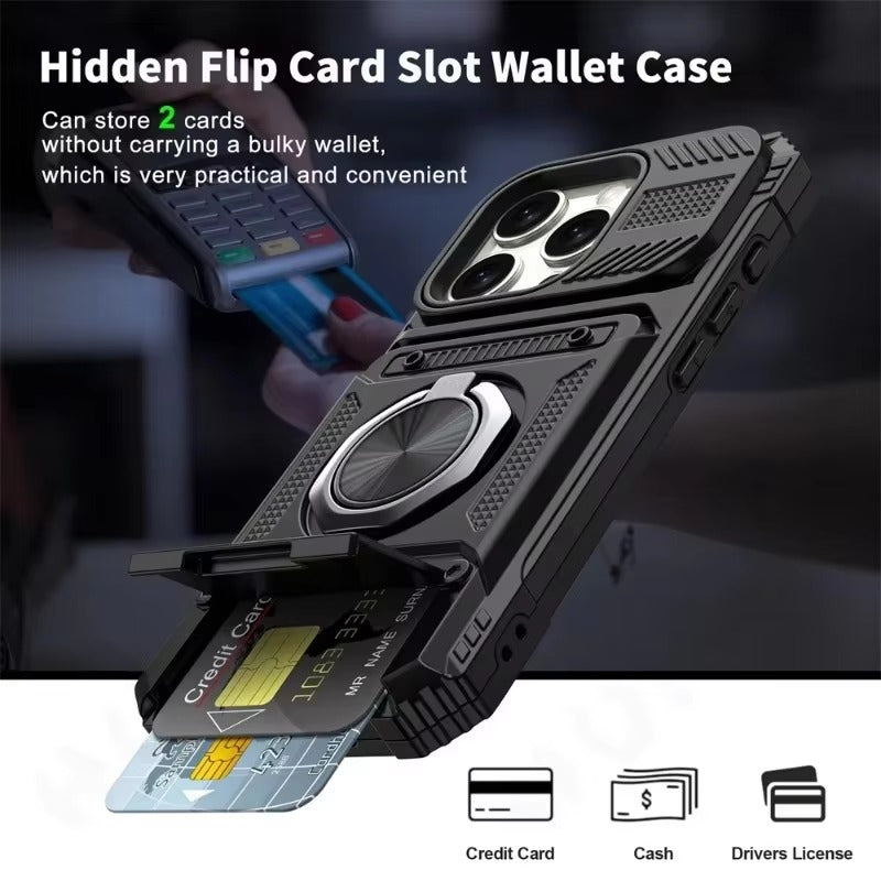 Wallet Magnetic Rotated Ring Kickstand Case For iPhone