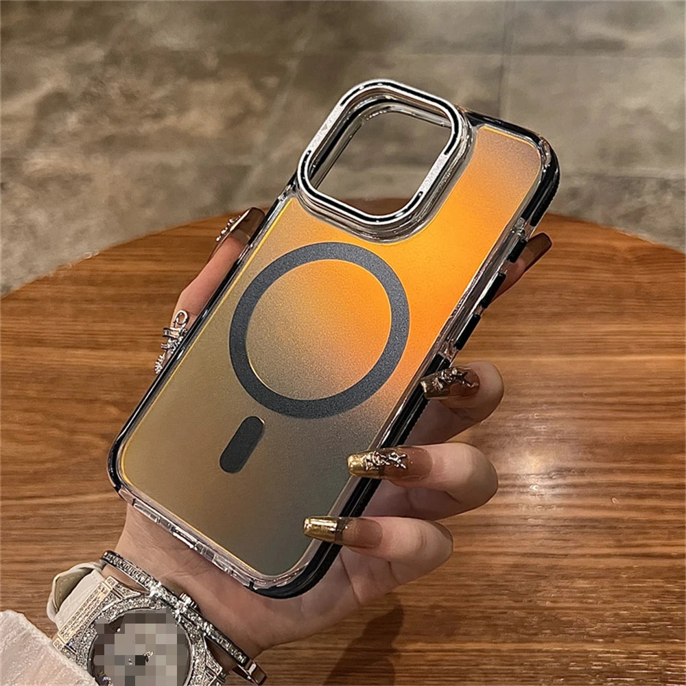 Hybrid Bumper Laser Lens Protection Stand Magnetic Case For iPhone