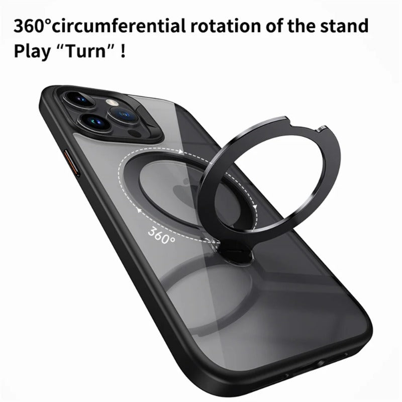 Rotating Folding Stand Clear Magnetic Phone Case For iPhone