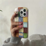 Cute Dopamine Color Block Match Plaid Clear Soft Case for iPhone
