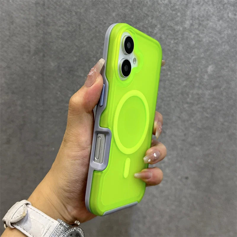 Magnetic Neon Color Matte Translucent Armor Shockproof Case For iPhone