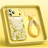 Romantic Floral Magnetic Case with Stand Lanyard for IPhone