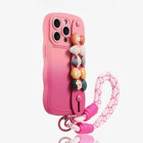 Cute Doll Wrist Strap Two-tone Gradient Silicone Case for iPhone