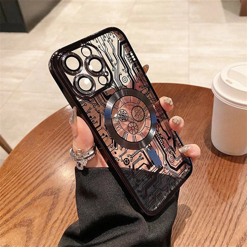 Luxury Circuit Pattern Plating Magnetic Case For iPhone