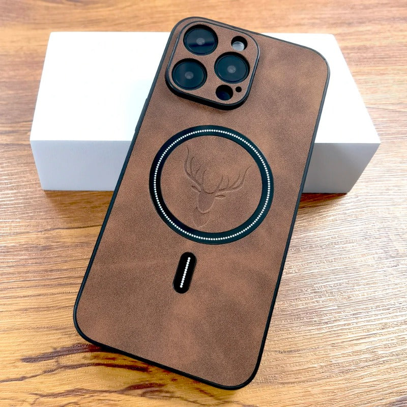 Luxury PU Leather Deer Magsafe Wireless Charge Case for iPhone