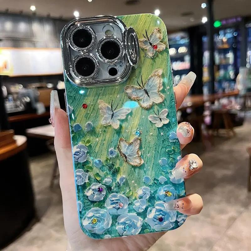 Rhinestone Beach Butterfly Lens Holder Phone Case for iPhone