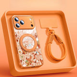 Romantic Floral Magnetic Case with Stand Lanyard for IPhone