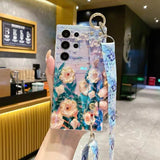 Rhinestone Oil Painting Flower Phone Case with Wristband for Samsung