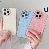 Luxury 3D cute camellia flowersl leather Case for iPhone