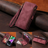 Leather Zipper Lanyard Wallet Case for iPhone