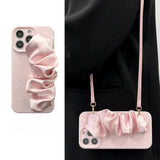 Solid-Color Silk Scarf Wrist Strap with Lanyard Case for iPhone