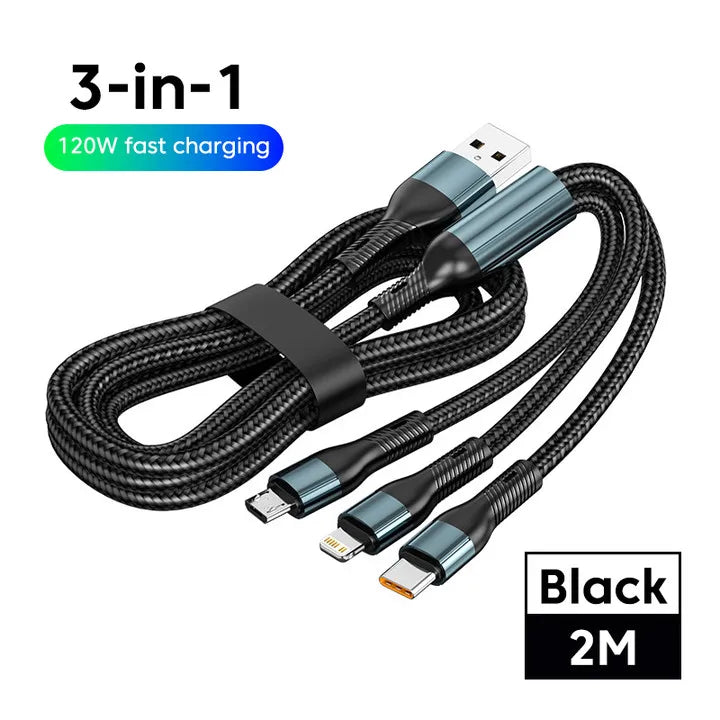 3 In 1 120W 6A Super Fast Charging Cable