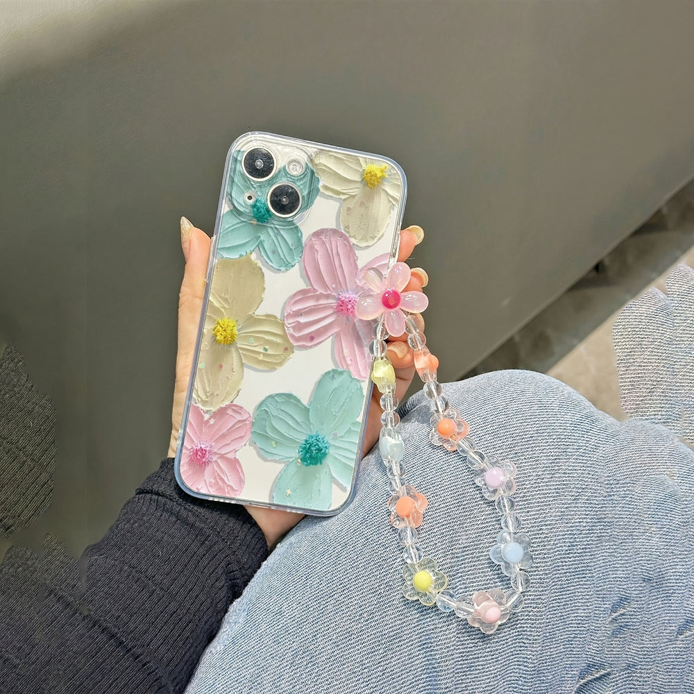 Flowers with Bracelet Transparent All-Inclusive Anti-Fall Case for iPhone