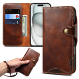 Premium Oil Wax Cowhide Button Design Case for iPhone