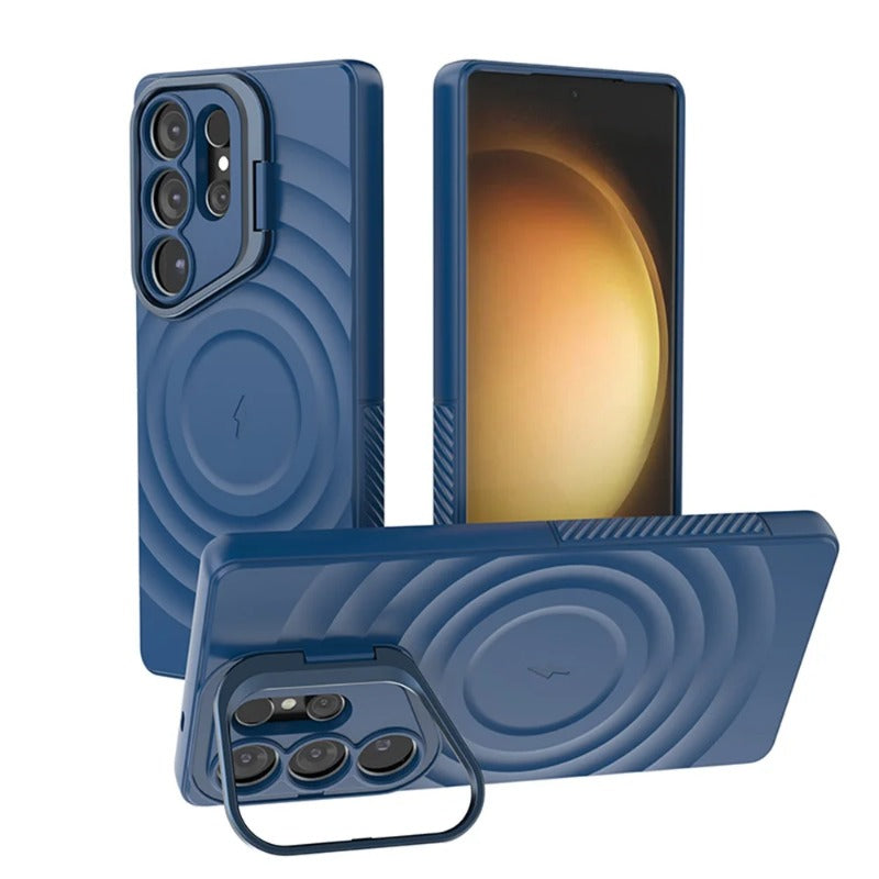 Fold Lens Stand Water Wave Magnetic Phone Case For Samsung