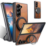 Waxed Leather Magnetic Charging Holder Case for Samsung Z Fold