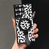 Leopard Print Bracket Plating Magnetic Charging Case for Samsung