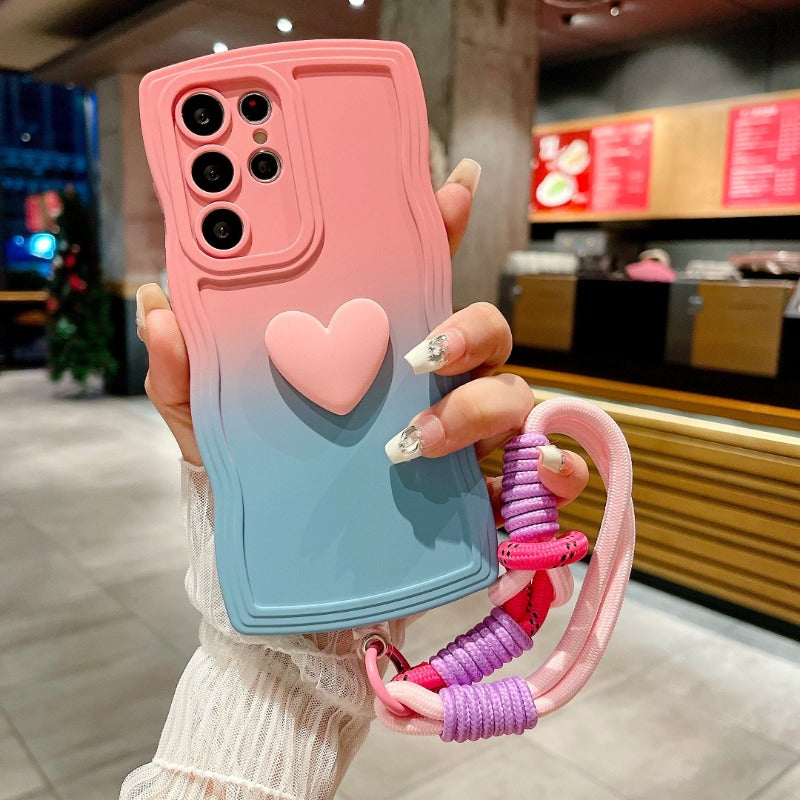 3D Cute Love Heart Gradient With Strap Case For Samsung
