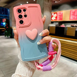 3D Cute Love Heart Gradient With Strap Case For Samsung