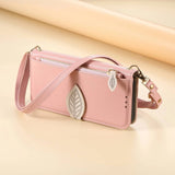 Leaf-Designed Leather Flip Cover Card Slot Lanyard Shockproof Case For Samsung