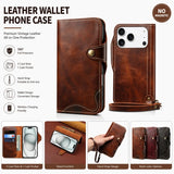 Premium Oil Wax Cowhide Button Design Case for iPhone