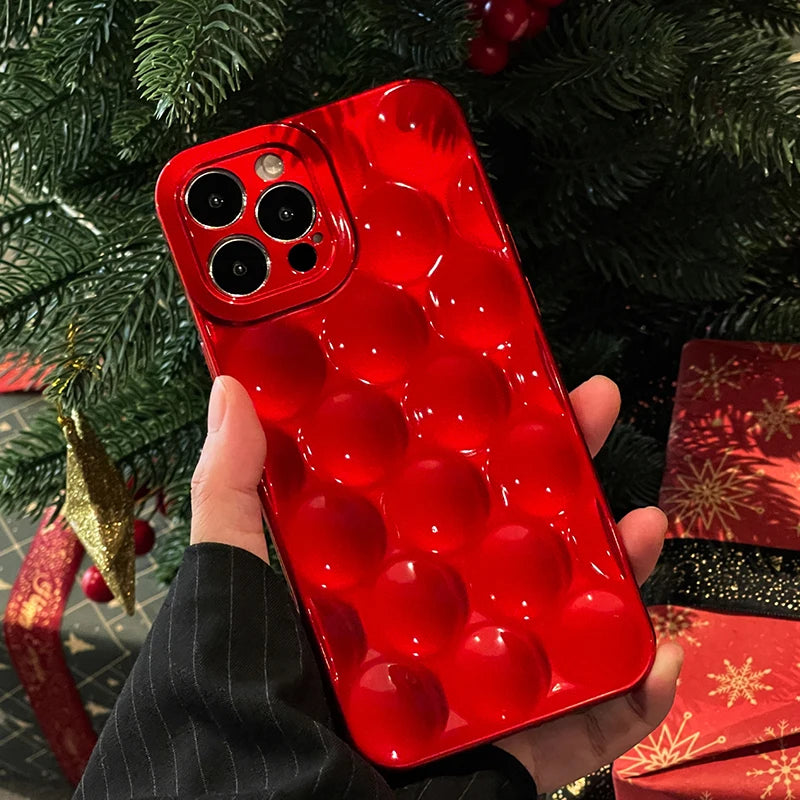 3D Cute Metallic Red Wave Point Phone Case For iPhone