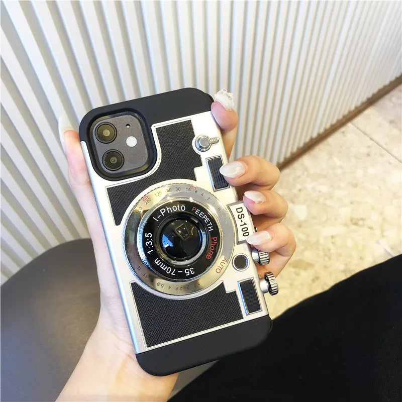 3D Retro Camera Lanyard Phone Case For iPhone