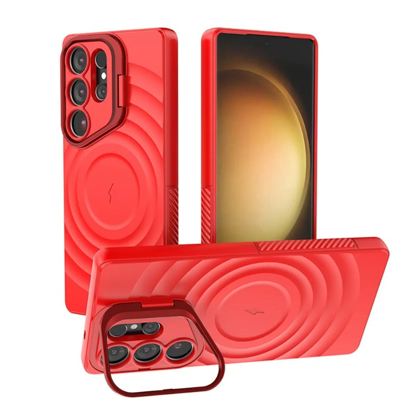 Fold Lens Stand Water Wave Magnetic Phone Case For Samsung