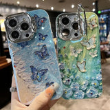 Rhinestone Beach Butterfly Lens Holder Phone Case for iPhone