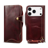 Premium Oil Wax Cowhide Button Design Case for iPhone