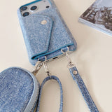 Fashion Denim Texture Crossbody Wallet Card Case for iPhone