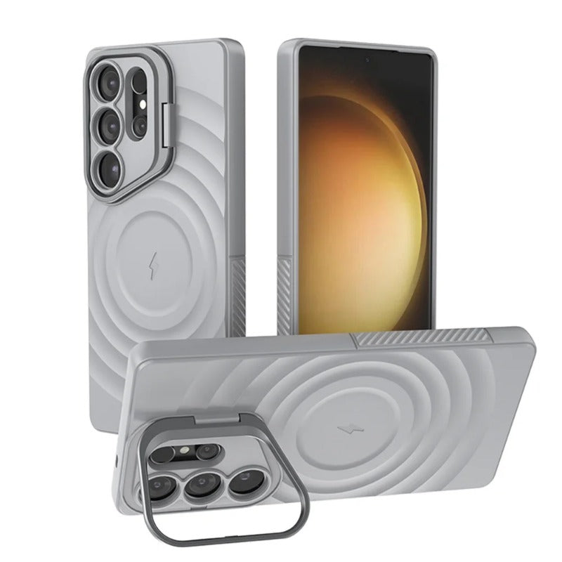 Fold Lens Stand Water Wave Magnetic Phone Case For Samsung