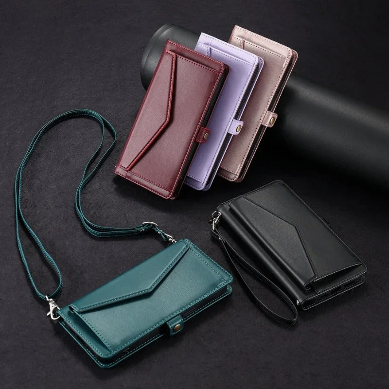 2 Lanyards Card Slots Photo Frame Wallet Case for iPhone