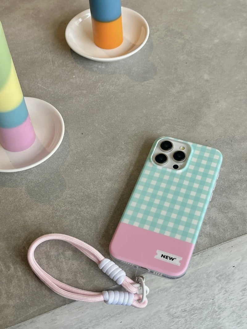 Color Plaid Splicing With Lanyard Phone Case for iPhone
