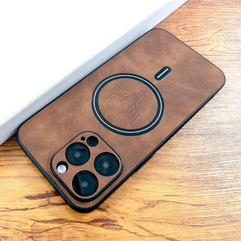 Luxury PU Leather Deer Magsafe Wireless Charge Case for iPhone