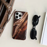 Retro Glossy Brown Render Satin Pattern Shockproof TPU Case for iPhone