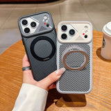 Carbon Fiber Plating Bracket Magnetic Case for iPhone