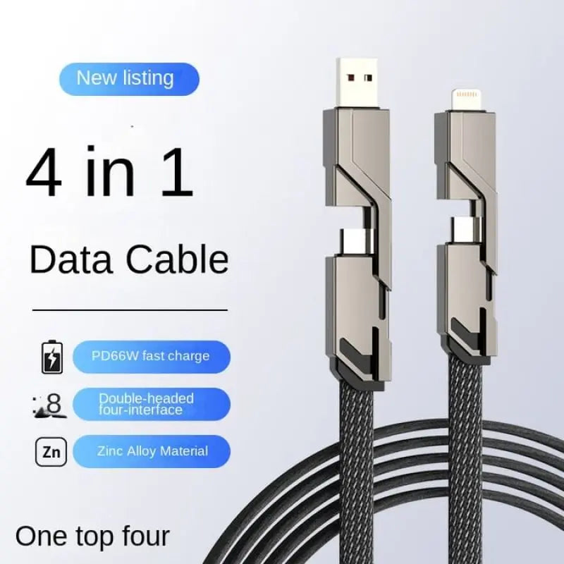 4-in-1 Flat Braided Anti-tangle Charger Cable